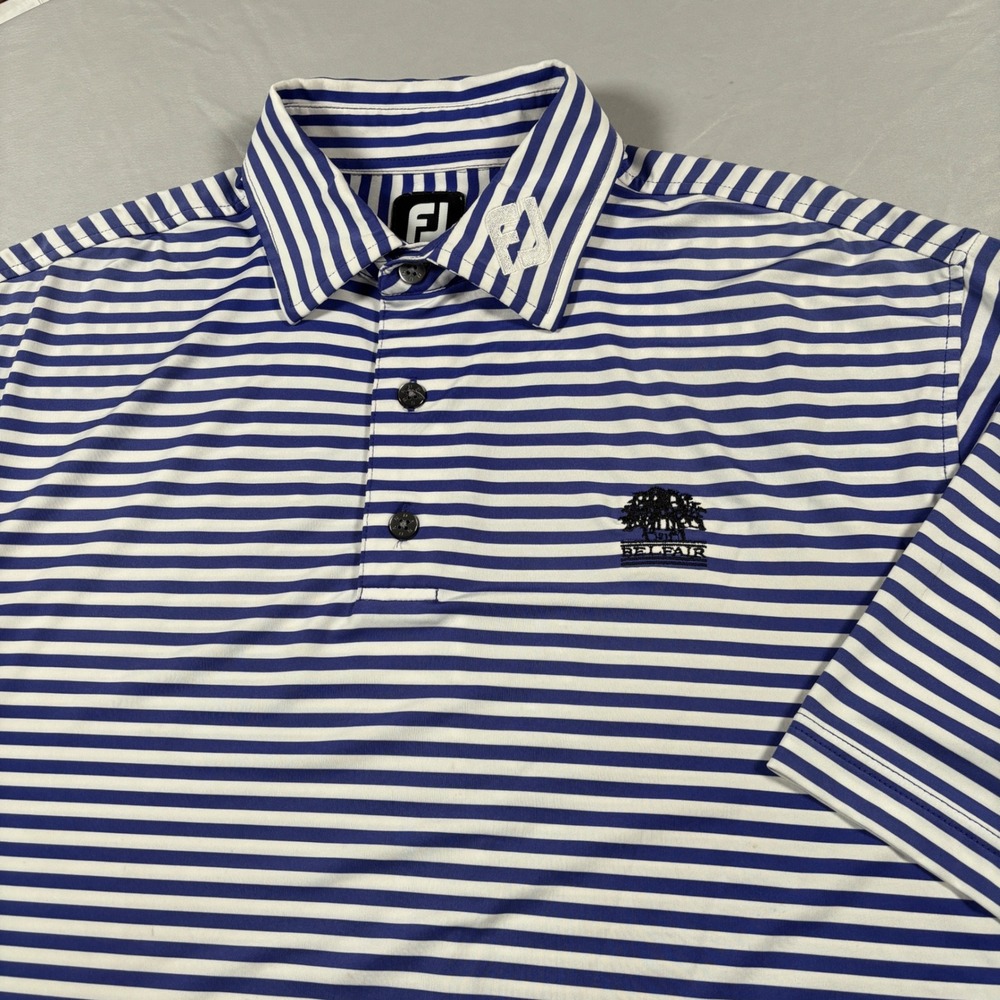 FootJoy Collar Logo Golf Polo Mens Large Blue White‎ Striped